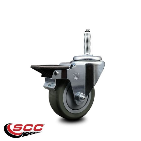 Service Caster 35 Inch Gray Polyurethane Wheel Swivel 58 Inch Threaded Stem Caster with Brake SCC SCC-TS20S3514-PPUB-PLB-58212